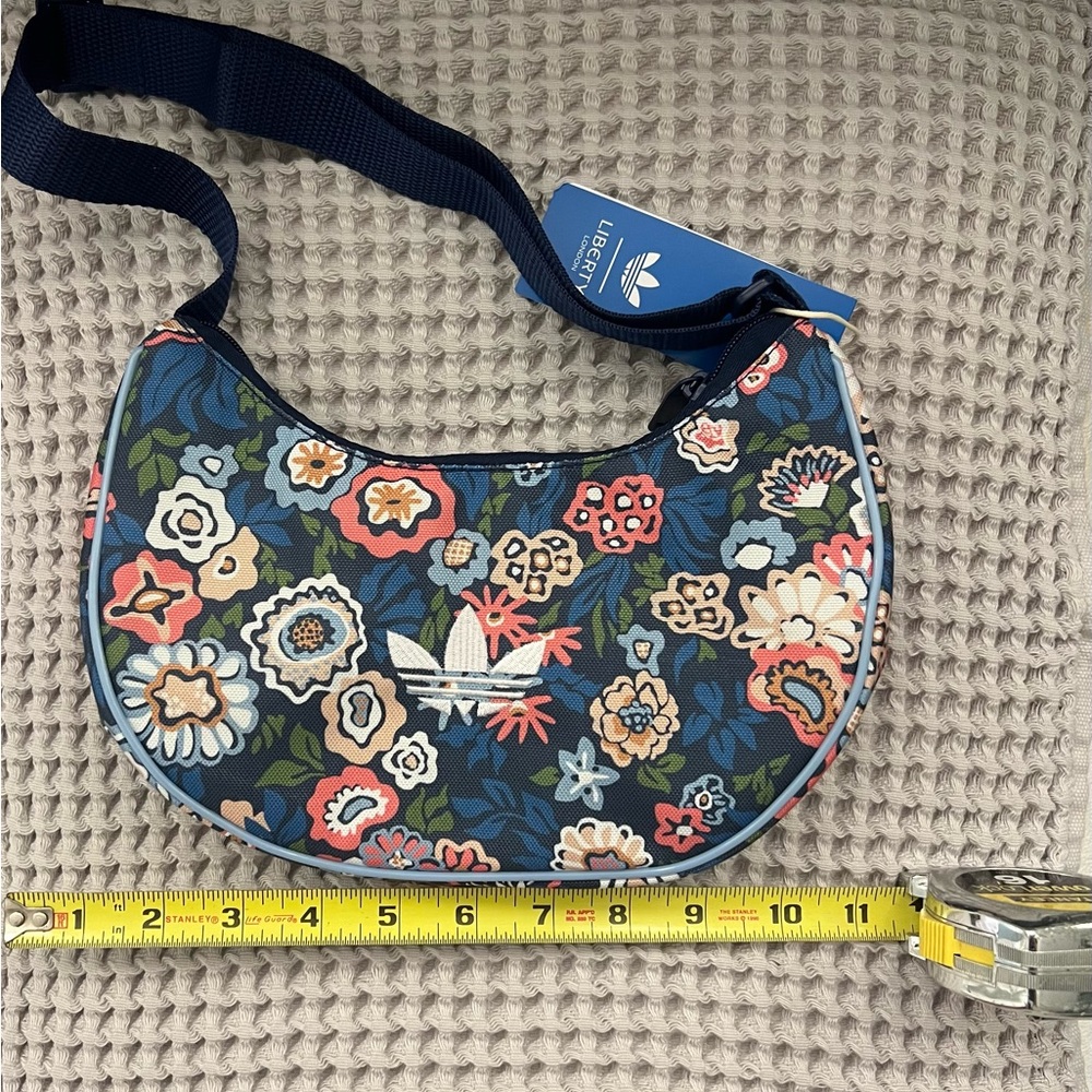 ADIDAS-Liberty of London Navy Floral Half-Moon Crossbody Bag - Picture 3 of 6